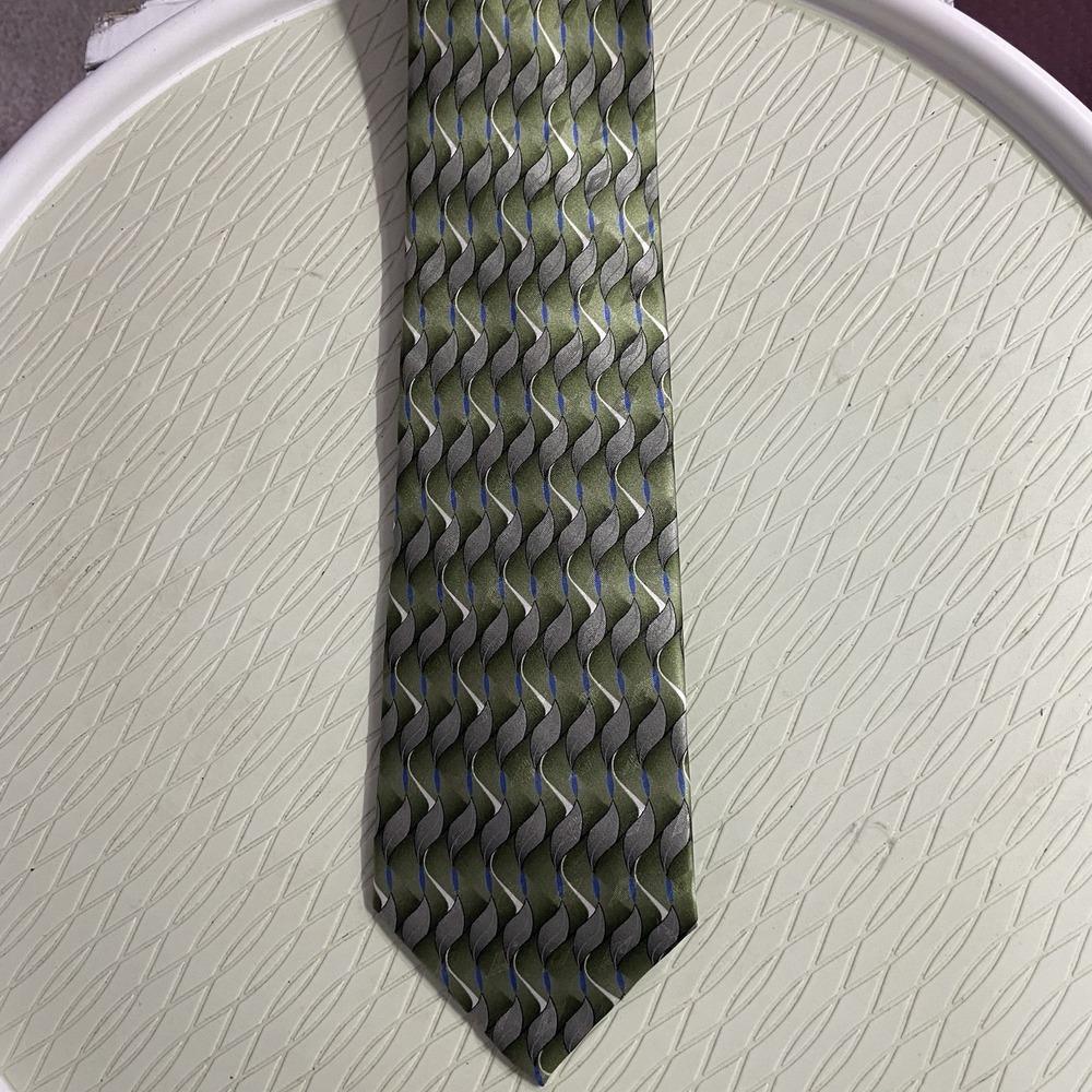 Puritan Stain Resistant Tie Green/Blue&Gray Wavy Designs 58" Pure Soft ‎ Silk